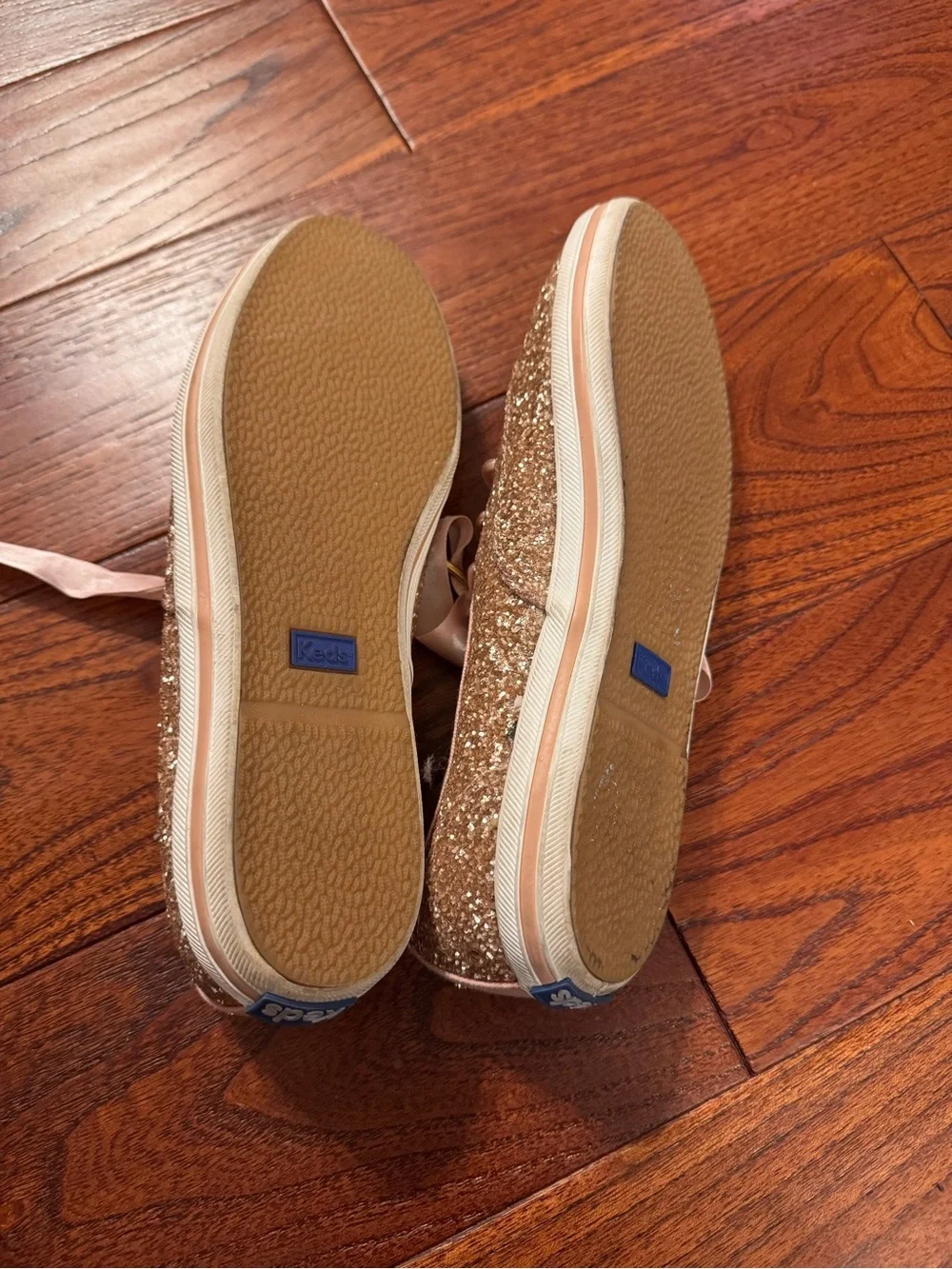 Kate Spade x Keds Pink Rose Glitter Champagne Sneakers 7.0 with Satin Laces